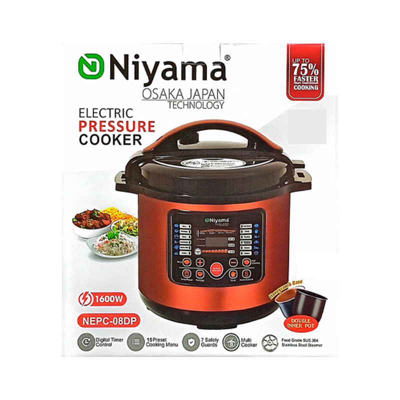 Picture of NIYAMA 1600 watt electric pressure cooker honeycomb base double inner pot 15 cooking pattern NEPC-08DP NI-YAMA(1600watt 8litter)