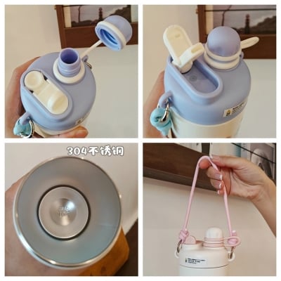 Picture of hot and cold Thermos Cup for Guy Women's baby  Double Drink Suction Cup Portable Lanyard Vacuum Stainless Steel Water Cup(multicolour 1 pcs)
