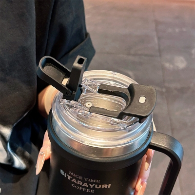 Picture of 304 coated hot and cold stainless steel drinking cup, anti-fall, anti-scalding, large-capacity mug, office cup, 500ml(500ml stel straw mug)