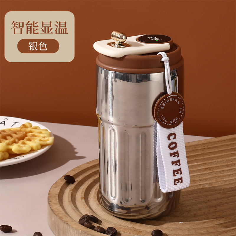 Picture of temperature display coffee/juice hot and cold 450ml stainless steel thermos with strap(multicolour 1pcs)