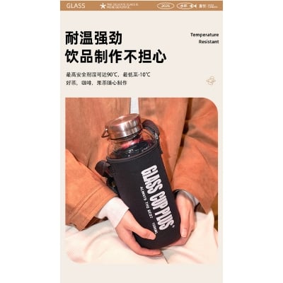 Picture of 1500ML glass Water Bottle with Time Marker Creative Large Capacity Leakproof lock system Drink Bottle(1500ml new design)