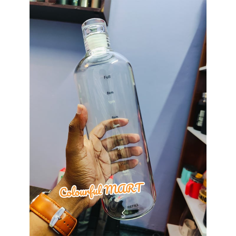 Picture of 1000ML glass Water Bottle with Time Marker Creative Large Capacity Leakproof lock system Drink Bottle(1000ml new shape)