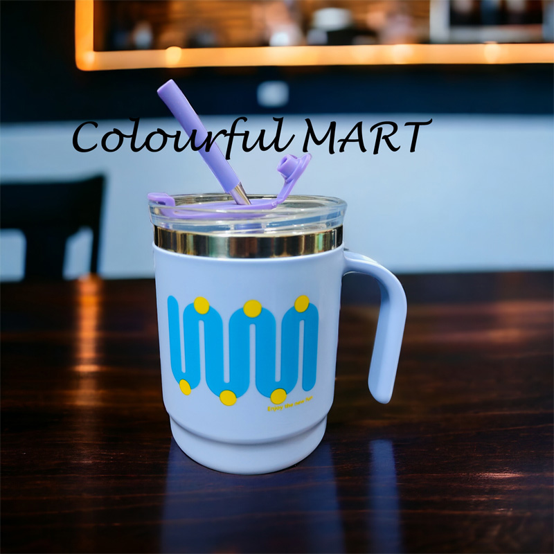 Picture of printed 304 coated hot and cold stainless steel drinking cup, anti-fall, anti-scalding, large-capacity mug, office cup, 400ml with straw(multicolor 1 pcs)