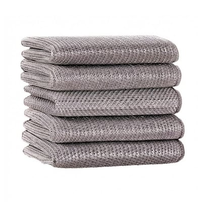 Picture of Double part Rust Removal Cleaning Cloth Kitchen Magic Dishwashing Towel Metal Steel Wire Cleaning Rag Microwave Stove Clean Tools Dish Cloth(5 pcs set)