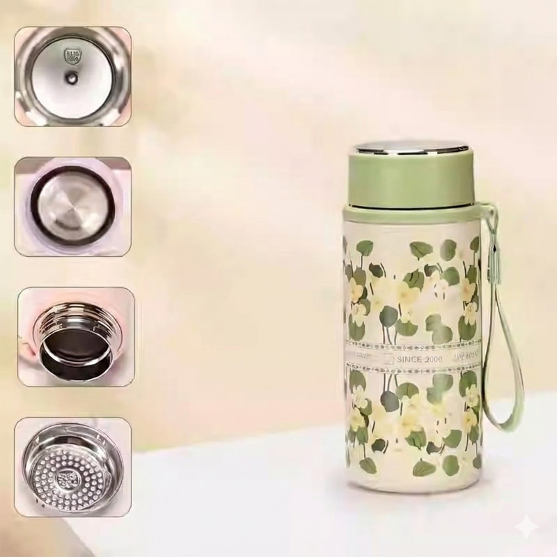 Picture of Customized 316 stainless steel 3d printed mini sling portable handle thermos cup water bottle(Green)