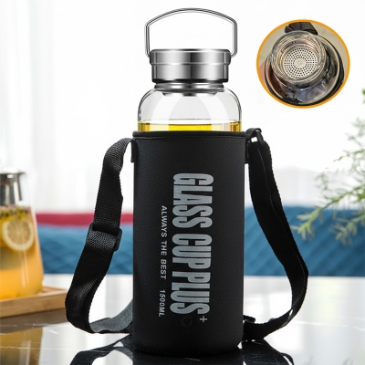 Picture of 1500ML glass Water Bottle with Time Marker Creative Large Capacity Leakproof lock system Drink Bottle(1500ml new design)
