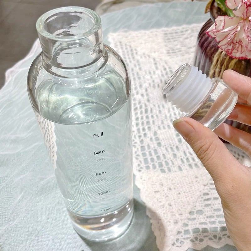 Picture of New 1000ml glass Water Bottle with Time Marker Creative Large Capacity Leakproof Drink Bottle(750 ml with cover)