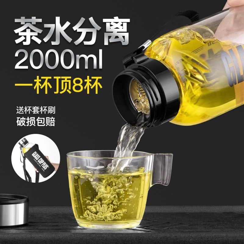 Picture of portable large-capacity single-layer sports glass high borosilicate material outdoor water cup(1000ml  bottle new)