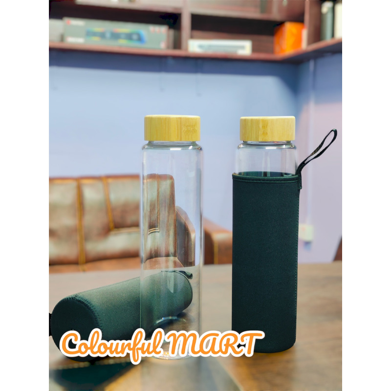 Picture of portable large-capacity single-layer sports glass high borosilicate material outdoor water cup(1000ml wooden lid)