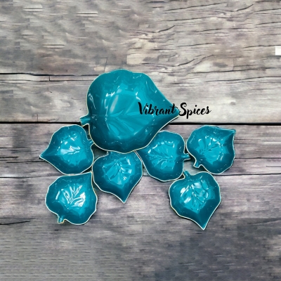 Picture of leaf design 7 Pcs Sweet Bowl Set Including Serving Dish , Oven Proof porcelain Ceramic Porcelain Snack Bowl Set,Ceramic Firni Set & bati, Soup & Firni Bati(new 7pcs pan pata design blue)