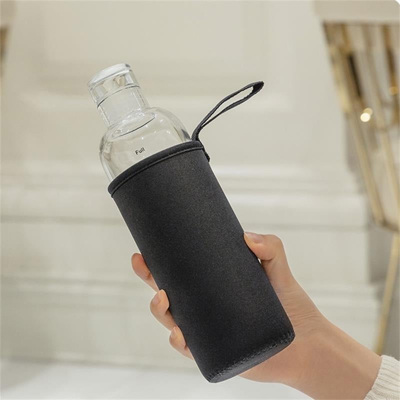 Picture of glass Water Bottle with Time Marker Creative Large Capacity Leakproof Drink Bottle FOR ALL(1 pcs 500ml clear with cover)