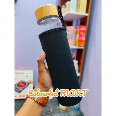 Picture of New 1000ml glass Water Bottle with Time Marker Creative Large Capacity Leakproof Drink Bottle(wooden lid 1000ml)