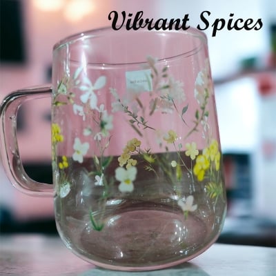 Picture of Heat-resistant thickened  glass cup with simple large-capacity drinking cup tea cup household transparent cup men and women tea 4pcs  set 320ml(520ml floral design 4 pcs)