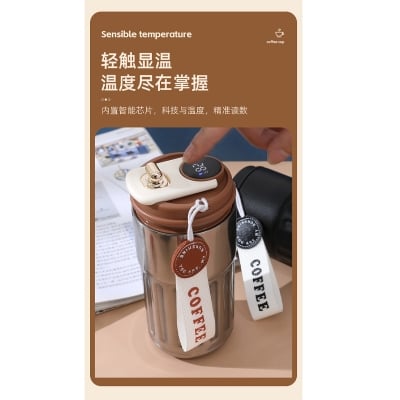 Picture of thermos cup for girls, high-looking stainless steel coffee cup, accompanying double drinking cup, portable student cup(red lid white body)