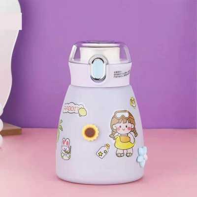 Picture of 450ml Big Belly Children's Thermos Cup Women's Good-looking Simple Cute Creative Portable 304 Children's Cup Gift with sticker(randomly 1pcs)