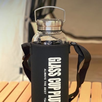 Picture of glass Water Bottle with Time Marker Creative Large Capacity Leakproof Drink Bottle FOR ALL(1500ml new bottle)