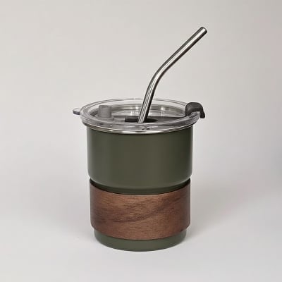 Picture of 600ml American ins style double layer stainless steel coffee cup insulated cup straw cup home office men and women portable cup bottle(green 400 ml)