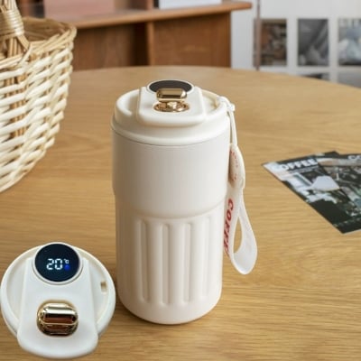 Picture of thermos cup for girls, high-looking stainless steel coffee cup, accompanying double drinking cup, portable student cup(white lid white body)