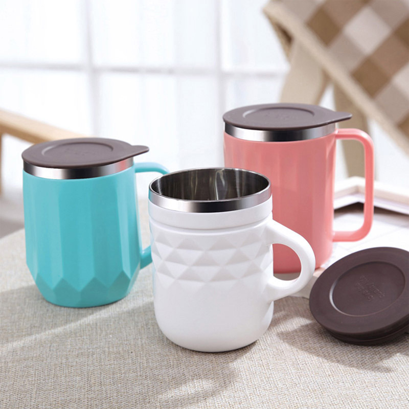 Picture of 1 pcs Stainless Steel Coffee Mug Portable Tea Coffee Milk Cup Thermal Insulation Brief Anti-Fall Cappuccino Latte Mugs(Blush Pink)