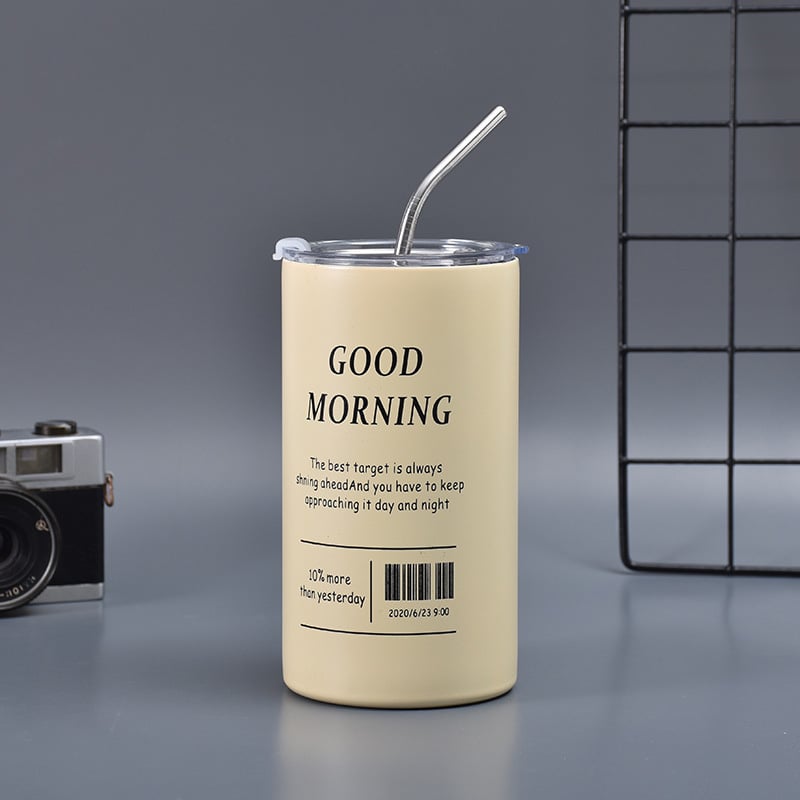 Picture of 1pcs 500ML Stainless Steel Diamond Straw Water Cups with Lid Vacuum Insulated Double-Layer Thermos Bottle Creative Travel Coffee Mugs hot and cold(new design)