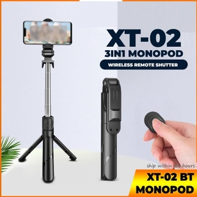 Picture of Universal Bluetooth Selfie Stick 2 in 1 XT-02 Wired Remote Shutter Monopod Bluetooth Extendable Handheld Stabilizer Stand Tripod For All Mobile Phone(Black)