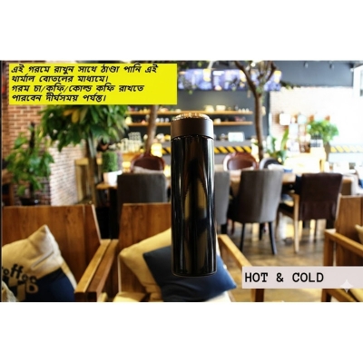 Picture of 500ml/600ml Thermos Stainless steel tumbler insulated water bottle cute coffee thermos cup LED Touch Display Temperature Vacuum Flasks Drinkware smart(Without led double layer black+golden)
