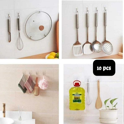 Picture of 05/10/20 Pcs Hooks Transparent Strong Self Adhesive Door Wall Hangers Hooks Suction Heavy Load Rack Cup Sucker for Kitchen Bathroom and all tiles wall(10pcs adhisive hook)