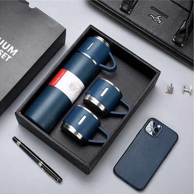 Picture of 500ml Double Layer BPA FREE Thermos Bottle Cup  Stainless Steel Double Wall Insulated Vacuum Flasks Keep Cold Hot Water Bottle Thermoses single bottle(with 2 cup set and box)