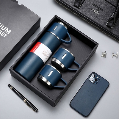 Picture of 500ml Water bottles 304 stainless steel vacuum flask set business gift tea cups can be wholesale gift cups drink bottle With Lid - Water Bottle(Deep Blue)