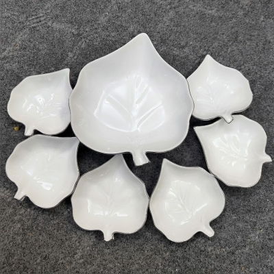 Picture of new leaf design 7 Pcs Sweet Bowl Set Including Serving Dish , Oven Proof porcelain Ceramic Porcelain Snack Bowl Set,Ceramic Firni Set & bati, Soup & Firni Bati(7 pcs pan pata design)