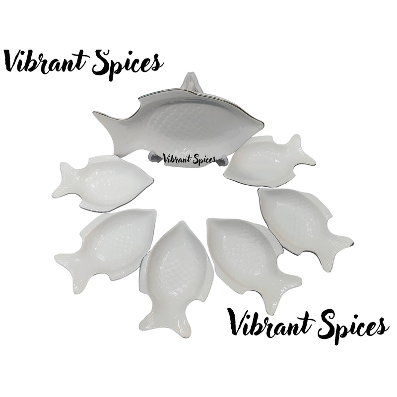 Picture of Fish design 7 Pcs Sweet Bowl Set Including Serving Dish , Oven Proof porcelain Ceramic Porcelain Snack Bowl Set,Ceramic Firni Set & bati, Soup & Firni Bati(7pcs set fish design)