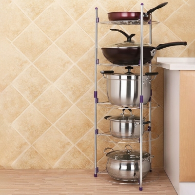 Picture of Multifunctional Kitchen pot rack pan five multi-layer storage rack home floor kitchen pot rack corner rack(steel)