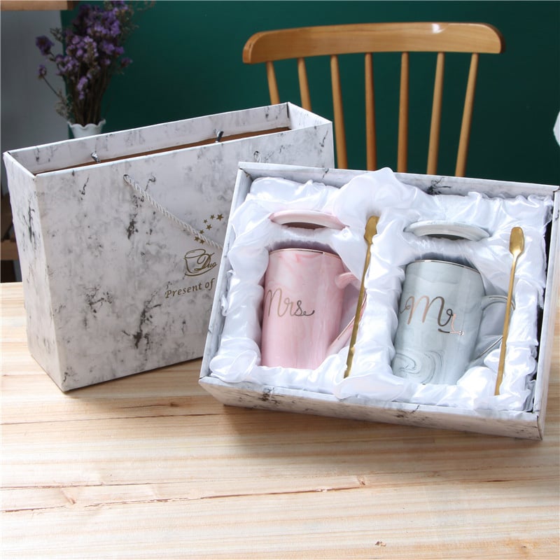Picture of Luxury Coffee Mug Breakfast Milk Coffee Tea Cup Marble Gold Plating MRS MR Ceramic Mug Pink Blue Drinkware Couple Lover's Gift - Coffee Mug(Multicolor)