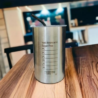 Picture of American ins style double layer stainless steel coffee cup insulated cup straw cup home office men and women portable cup bottle FOR BOYS AND GIRLS(400ml black new)