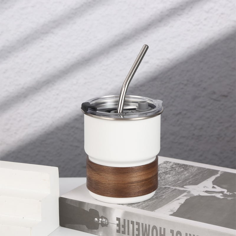 Picture of American ins style double layer stainless steel coffee cup insulated cup straw cup home office men and women portable cup bottle FOR BOYS AND GIRLS(400ml black new)