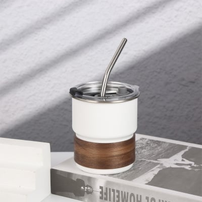 Picture of American ins style double layer stainless steel coffee cup insulated cup straw cup home office men and women portable cup bottle FOR BOYS AND GIRLS(400ml black new)