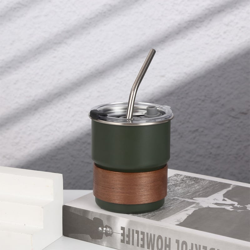 Picture of American ins style double layer stainless steel coffee cup insulated cup straw cup home office men and women portable cup bottle FOR BOYS AND GIRLS(400ml black new)