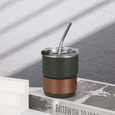 Picture of American ins style double layer stainless steel coffee cup insulated cup straw cup home office men and women portable cup bottle FOR BOYS AND GIRLS(400ml black new)