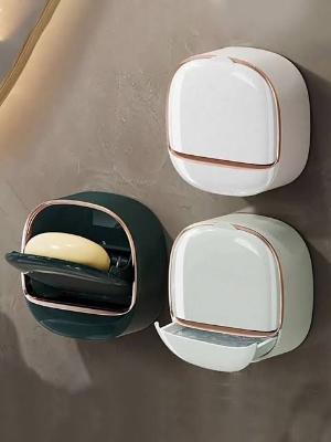 Picture of 1 pcs Wall Mounted Soap Box with Lid | No Drill Drain Soap Holder for Bathroom - Multicolor