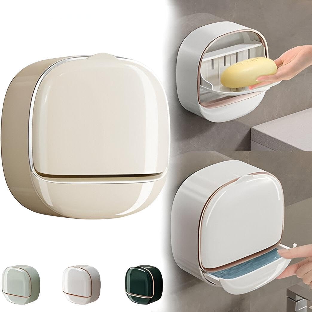 Picture of 1 pcs Wall Mounted Soap Box with Lid | No Drill Drain Soap Holder for Bathroom - Multicolor