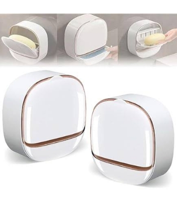 Picture of 1 pcs Wall Mounted Soap Box with Lid | No Drill Drain Soap Holder for Bathroom - Multicolor