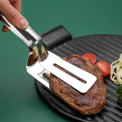 Picture of Stainless Steel Serving Tong | Multi-Functional Food Flipping Clip | BBQ, Frying, Cooking & Steak Turner | 1 PCS - Silver