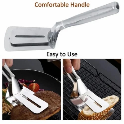 Picture of Stainless Steel Serving Tong | Multi-Functional Food Flipping Clip | BBQ, Frying, Cooking & Steak Turner | 1 PCS - Silver