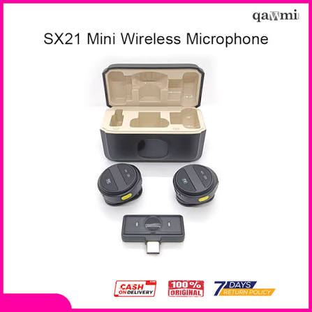 Picture of SX21 Type-C Wireless Microphone | HD Sound with Dual Lavalier Microphones | Plug & Play for Android & iPhone - Black