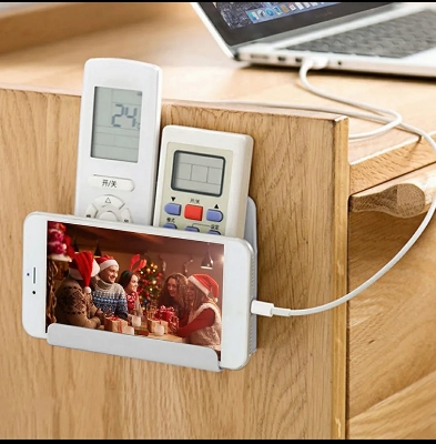 Picture of 2 In 1 Wall Mounted Organizer Storage Box Remote Control Air Conditioner Storage Case Mobile Phone Plug Holder Container Rack - Multicolor