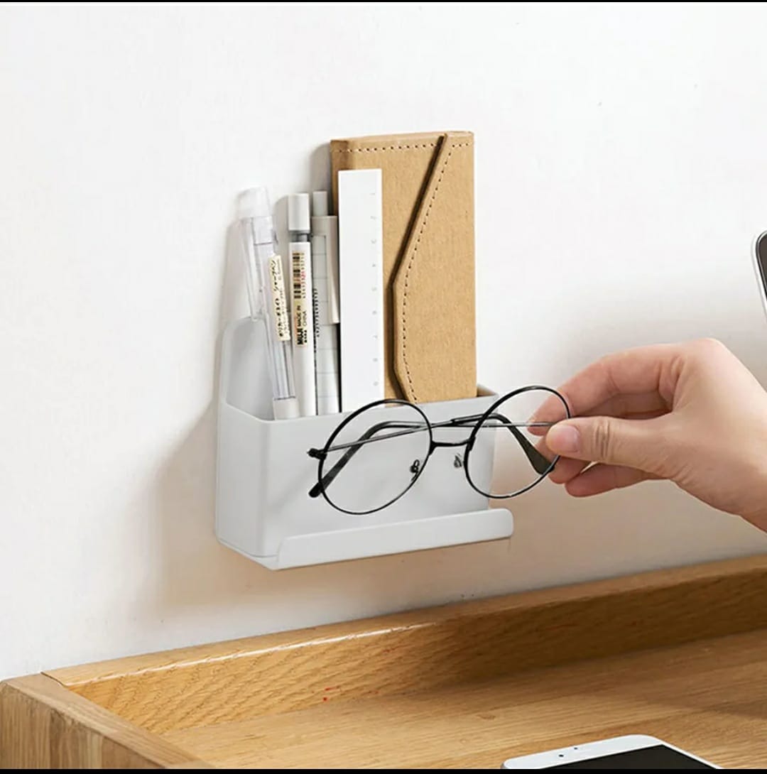 Picture of 2 In 1 Wall Mounted Organizer Storage Box Remote Control Air Conditioner Storage Case Mobile Phone Plug Holder Container Rack - Multicolor