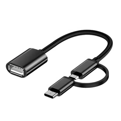 Picture of 2-in-1 USB 3.0 OTG Adapter | Female to Micro USB & Type-C Male Connector | High-Speed Data Transfer - Black