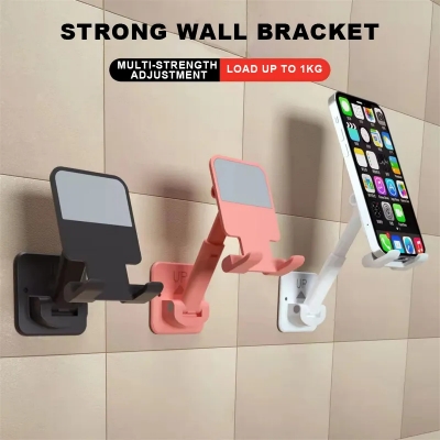 Picture of Adjustable Foldable Wall Phone Holder – Non-Slip Mobile Stand | Stick-On Wall Mount for Bedroom, Kitchen & Desk - Black