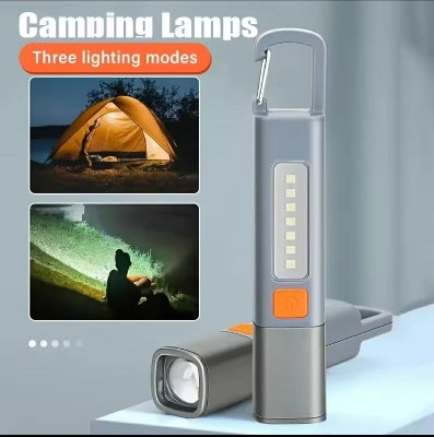 Picture of Hot Sale High-Power LED Portable Torch | Multifunction COB Zoomable Flashlight | USB Rechargeable & Waterproof Mini Light - Silver