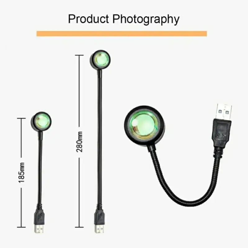 Picture of Sunset Lamp LED USB | Rainbow Neon Night Light Projector | Wall & Bedroom Atmosphere Lighting | Home Room Decor - Black